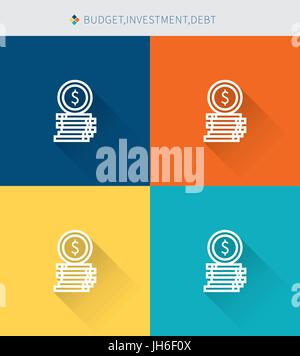 Thin thin line icons set of budget & investment and debt, modern simple style Stock Vector