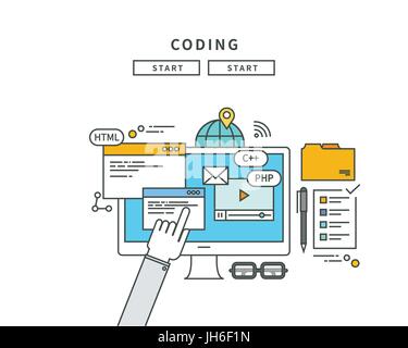 simple line flat design of coding, modern vector illustration Stock Vector