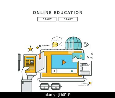 simple line flat design of online education, modern vector illustration Stock Vector
