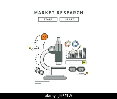 simple line flat design of market research, modern vector illustration Stock Vector