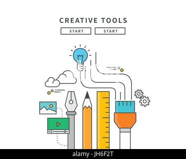 simple line flat design of creative tools, modern vector illustration Stock Vector