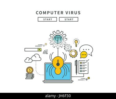 simple line flat design of computer virus, modern vector illustration Stock Vector