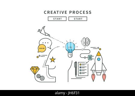 simple line flat design of creative process, modern vector illustration Stock Vector