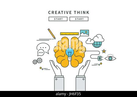 simple line flat design of thinking creative, modern vector illustration Stock Vector