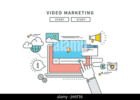 simple line flat design of video marketing, modern vector illustration Stock Vector