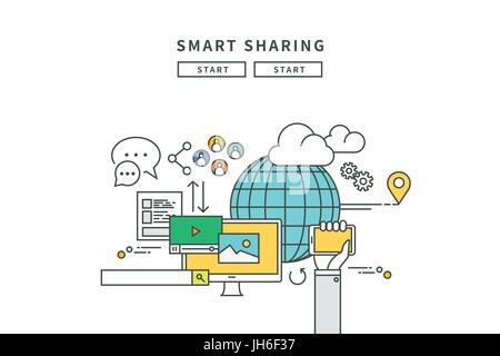 simple line flat design of smart sharing, modern vector illustration Stock Vector