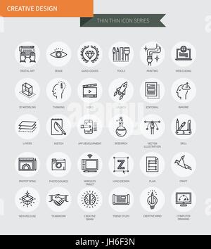 Thin thin line icons set of creative design, modern simple style Stock Vector