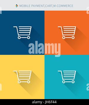 Thin thin line icons set of mobile payment & cart and m-commerce, modern simple style Stock Vector
