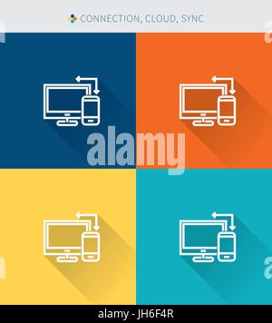 Thin thin line icons set of finance connection & cloud and sync, modern simple style Stock Vector