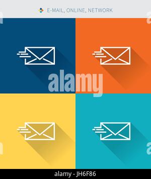 Thin thin line icons set of e-mail & online network ,modern siple style Stock Vector