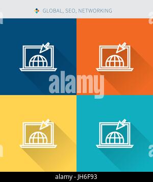 Thin thin line icons set of global & seo and optimization, modern simple style Stock Vector