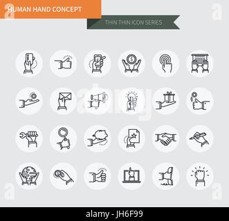 Thin thin line icons set of human hand concept, modern simple style Stock Vector