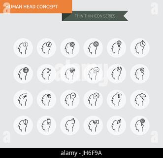 Thin thin line icons set of human head concept design, modern simple style Stock Vector