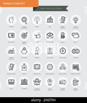 Thin thin line icons set of finance concept, modern simple style Stock Vector