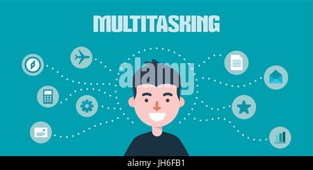 modern design flat character multi tasking vector illustration Stock Vector