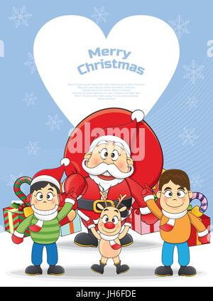 merry Christmas Santa, Snowman, Reindeer Cartoon. Stock Vector