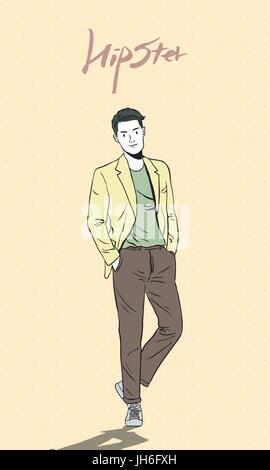 Hand drawing vector pop art illustration of business hipster ,urban retro style. Stock Vector