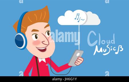 Drawing flat character design business cloud music streaming concept,vector illustration Stock Vector