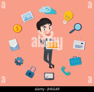Drawing flat character design solving concept Stock Vector