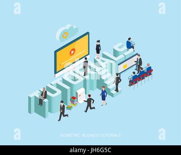 Flat 3d Isometric Businessman Looking at Flow Chart Through Magnifier ...