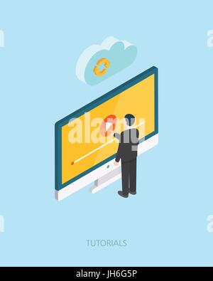 Flat 3d isometric vector illustration tutorials concept design, Abstract urban modern style, high quality business series. Stock Vector