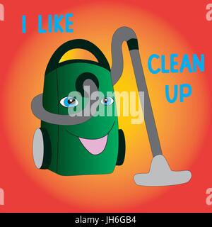 A symbol of purity. Joyful vacuum cleaner enjoys cleaning isolated gradient background. Stock Vector