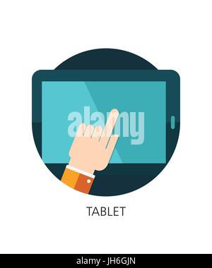 Vector tablet and hand flat icon Stock Vector