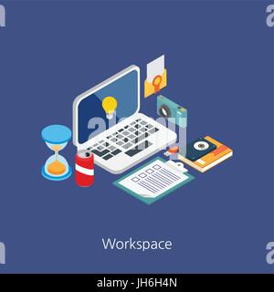 Workspace concept design 3d isometric vector illustration Stock Vector