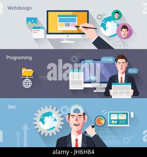 Flat characters of web development concept illustrations Stock Vector