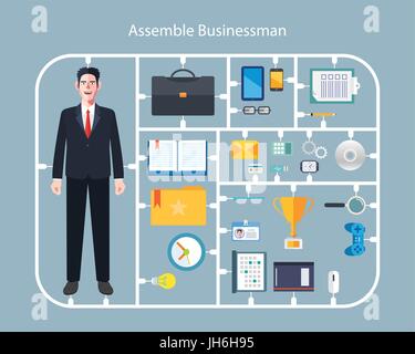 Flat character of assemble businessman concept illustrations Stock Vector