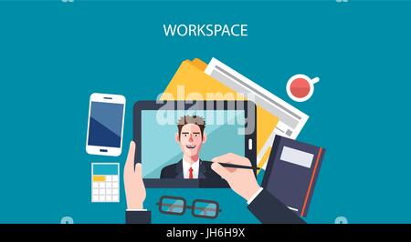 Flat character of worksapce businessman concept illustrations Stock Vector