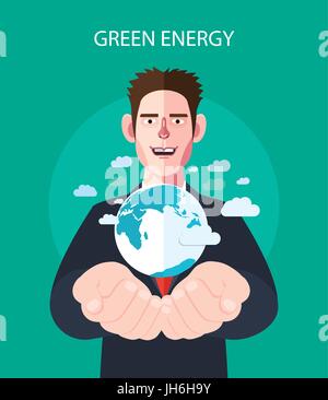 Flat character of green energy concept illustrations Stock Vector