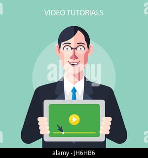 Flat characters of video tutorials concept illustrations Stock Vector