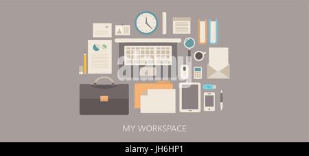 Modern and classic work space flat illustration Stock Vector