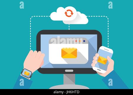 flat design, synchronization concept illust Stock Vector