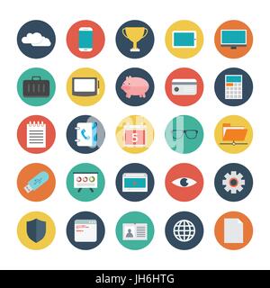 Vector set of 25 flat business icons with long shadow Stock Vector