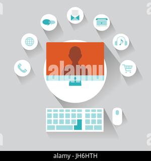 computer user flat with shadow Stock Vector