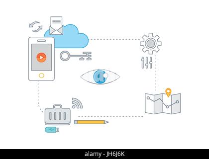 Simple line illustration of a modern business concept set Stock Vector