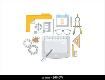 Simple line illustration of a modern business concept set Stock Vector