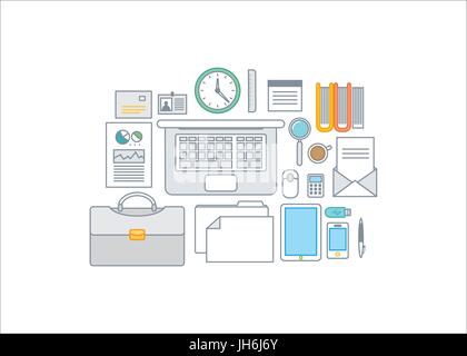 Simple line illustration of a modern business concept set Stock Vector