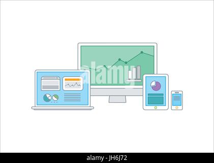 Simple line illustration of a modern business concept set Stock Vector