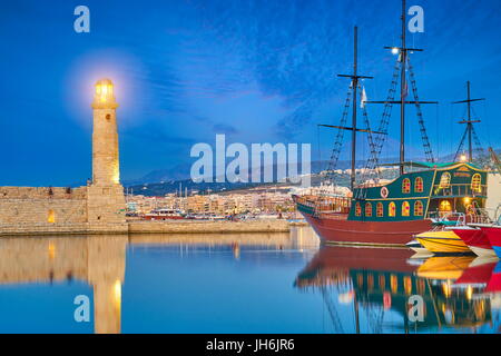 Lighthouse at Old Venetian Port, Rethymno, Crete Island, Greece Stock Photo