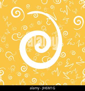 Retro style seamless pattern with white swirls on yellow background. Good for wrapping paper and web-site backdrops Stock Vector