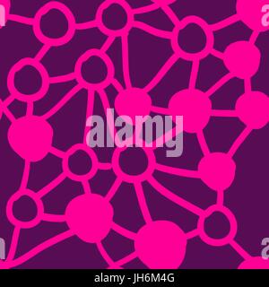 Seamless spots and connecting lines in pink color pattern, all-over print Stock Vector