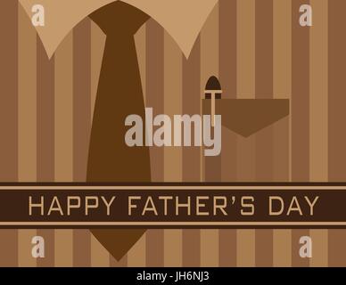 Happy Father's Day Text with Tie Shirt Pocket Pen on Brown Stripes Pattern Background Illustration Stock Vector