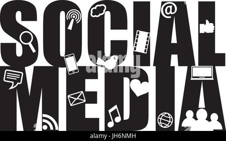 Social Media Text Outline with Symbols Black Isolated on White Background Stock Vector