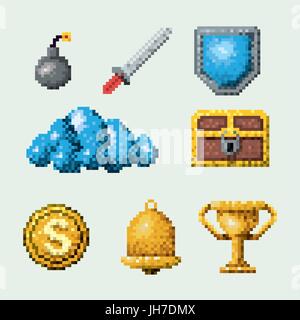 color pixelated set of elements arcade game Stock Vector