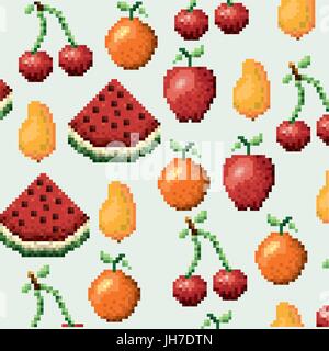 color pixelated pattern set collection fruits icons Stock Vector
