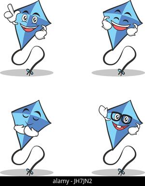 Set of blue kite character cartoon Stock Vector