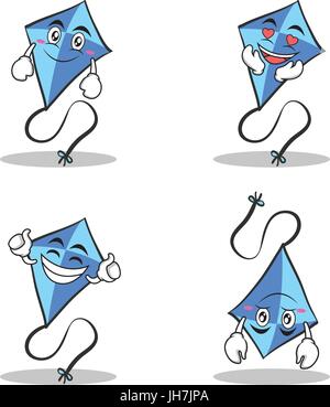 Collection set blue kite character cartoon Stock Vector